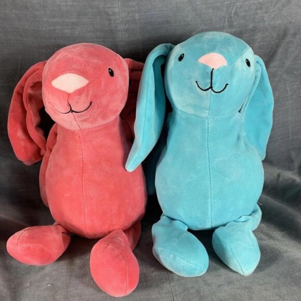 Toy Plush Stuffed Bunny Rabbits Lot Of 2 Pink Blue Floppy Lop Eared 11READ